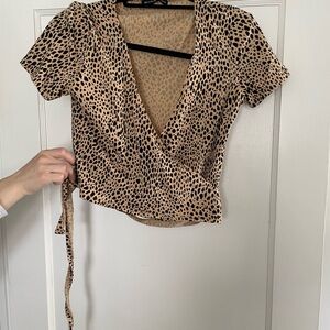 Brandy Melville Tan and Black Animal Print Crop Top